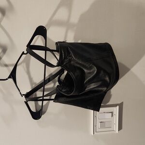 Harley cropped leather strap top